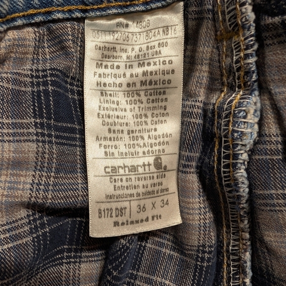 Carhartt Mens Grunge Blue Relaxed Fit Plaid Lined Jeans 36 x 34 - Picture 6 of 8